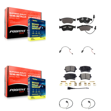 Front Rear Semi-Metallic Disc Brake Pads And Extra Wear Sensors Kit For 2011 Audi S6 5.2L KPW-100413