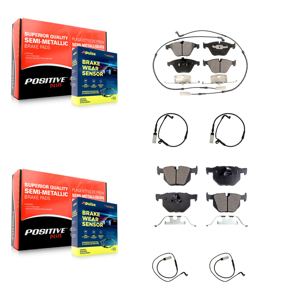 Front Rear Semi-Metallic Disc Brake Pads And Extra Wear Sensors Kit For BMW 535i xDrive KPW-100414