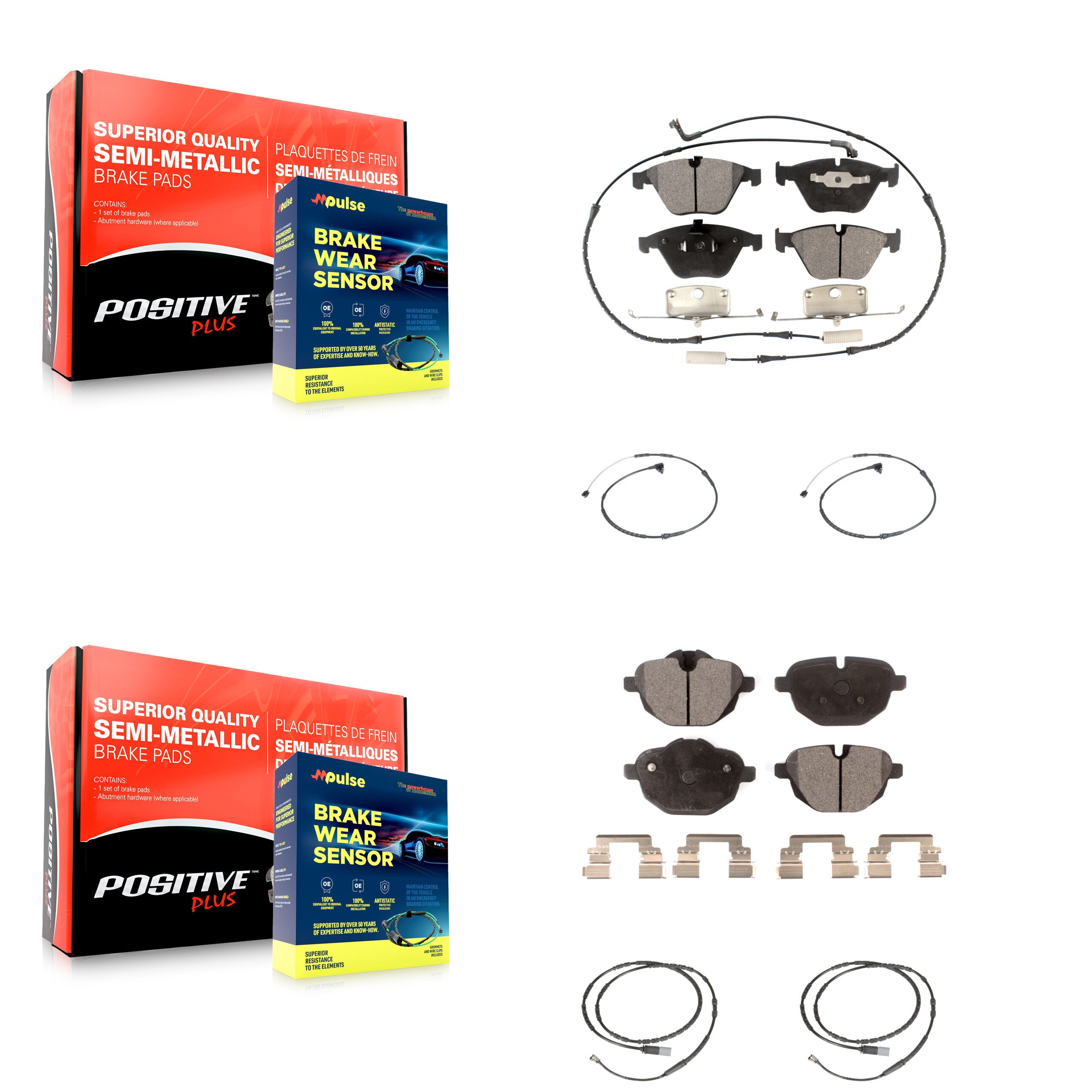 Front Rear Semi-Metallic Disc Brake Pads And Extra Wear Sensors Kit For BMW Z4 KPW-100417