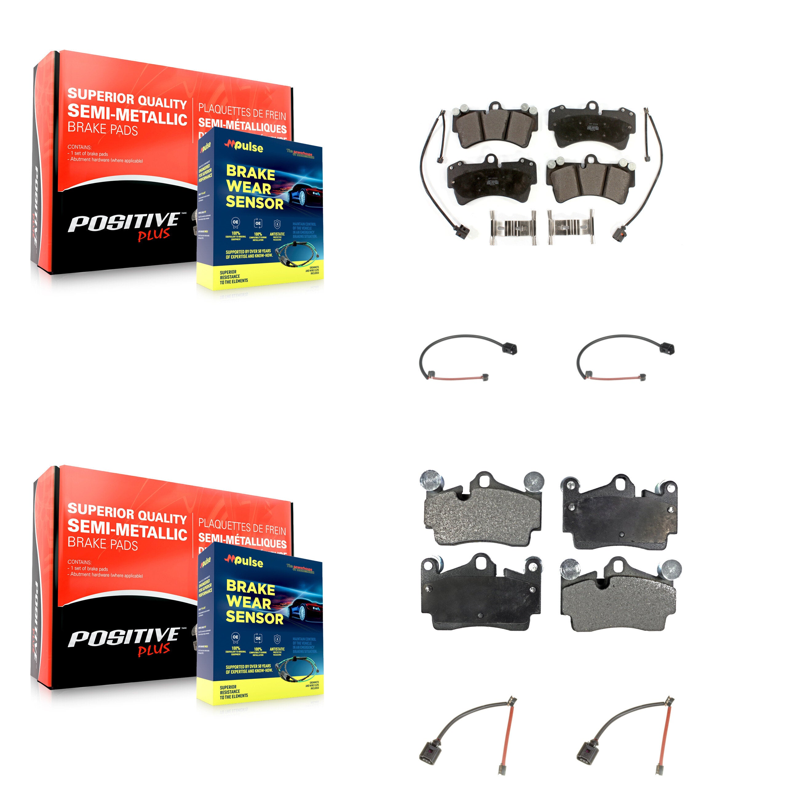 Front Rear Semi-Metallic Disc Brake Pad Extra Wear Sensor Kit For Audi Q7 Porsche Cayenne KPW-100421
