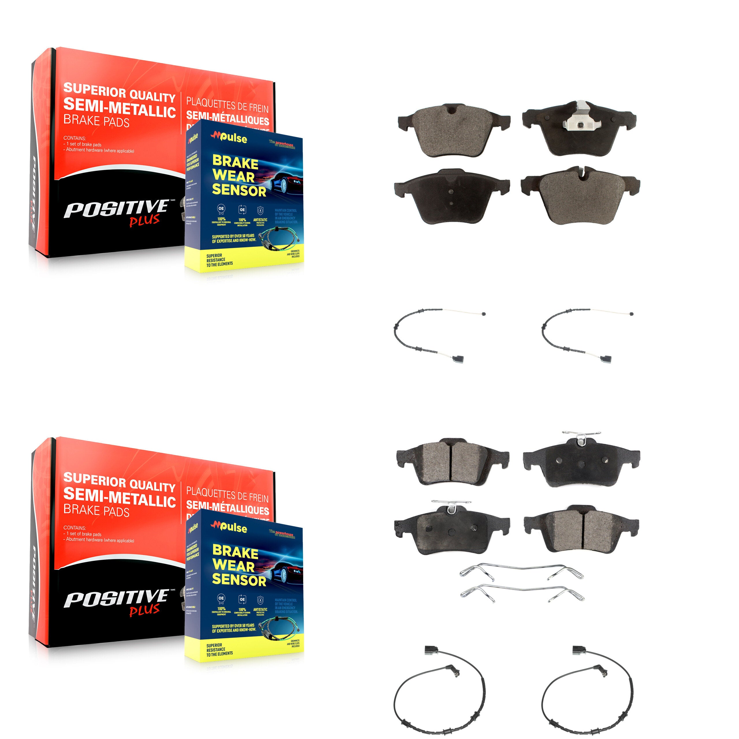 Front Rear Semi-Metallic Disc Brake Pads And Wear Sensors Kit For Jaguar XJ KPW-100428