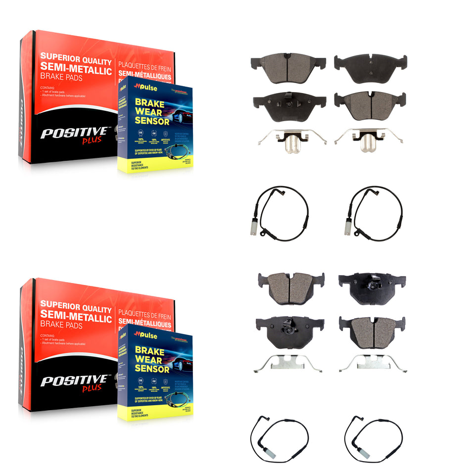 Front Rear Semi-Metallic Disc Brake Pads And Wear Sensors Kit For BMW 525i KPW-100430