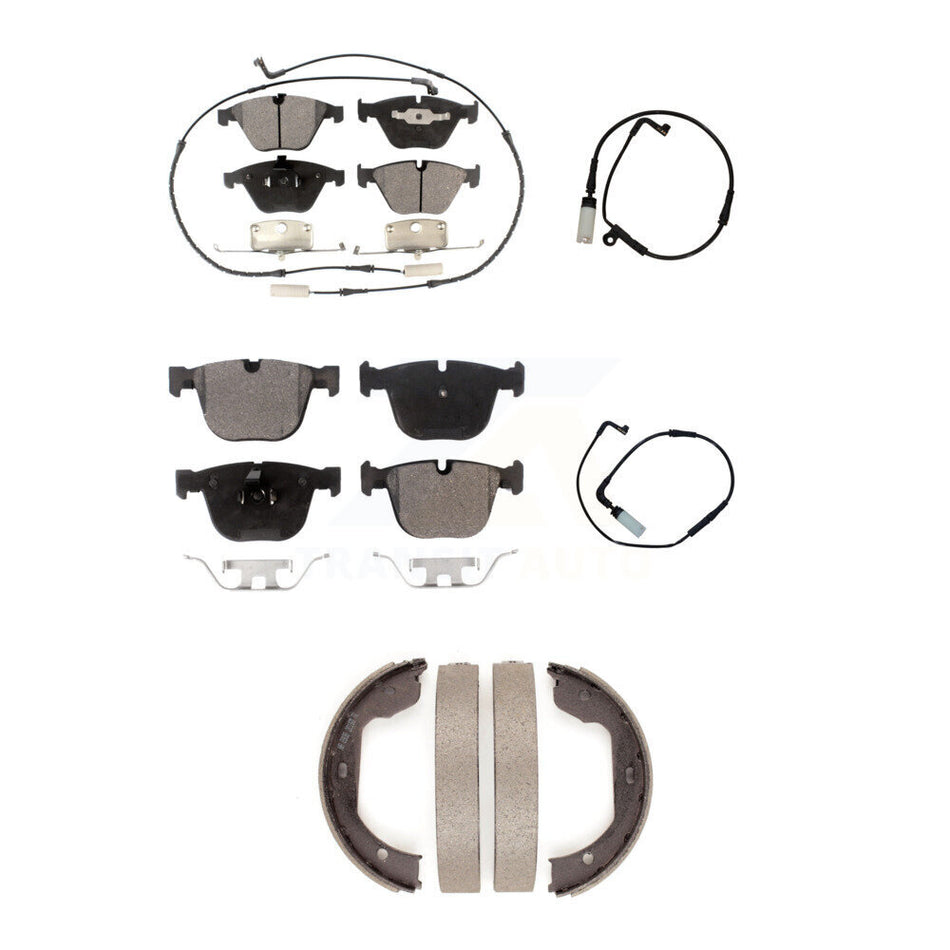 Front Rear Semi-Metallic Brake Pads & Extra Wear Sensor Kit (5Pc) For BMW 550i 545i 645Ci KPW-100491