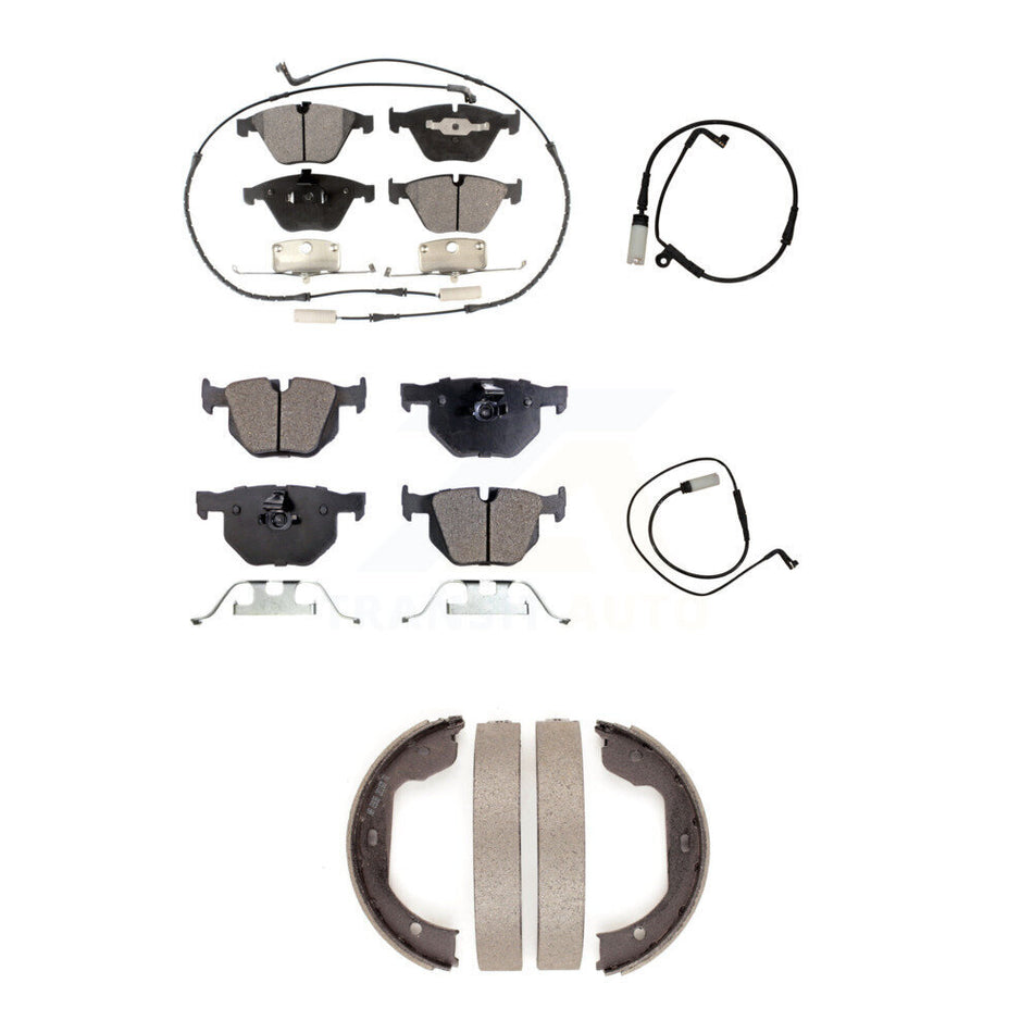 Front Rear Semi-Metallic Disc Brake Pad & Extra Wear Sensor Kit (5Pc) For BMW 535i xDrive KPW-100493