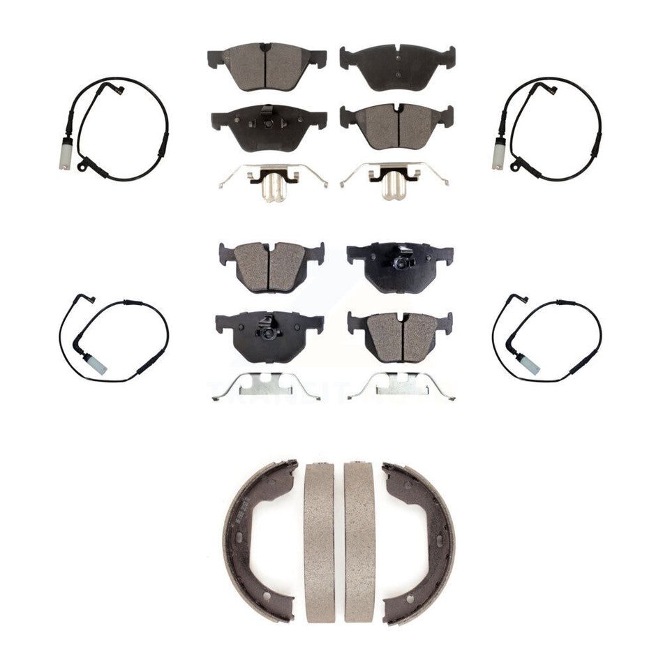 Front Rear Semi-Metallic Disc Brake Pads And Wear Sensors Kit (7Pc) For BMW 525i KPW-100541