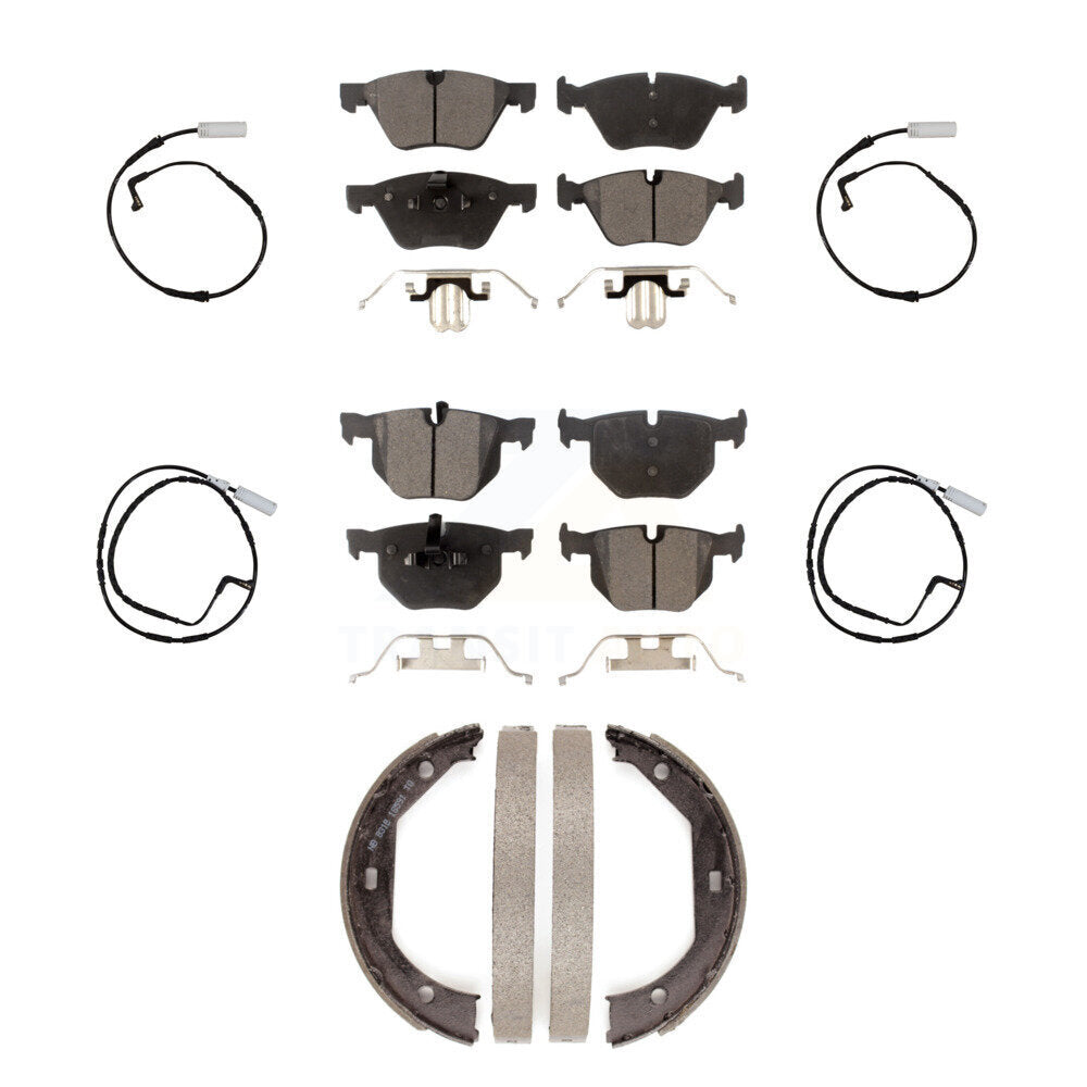 Front Rear Semi-Metallic Disc Brake Pads And Wear Sensors Kit (7Pc) For 2006 BMW 330i KPW-100566