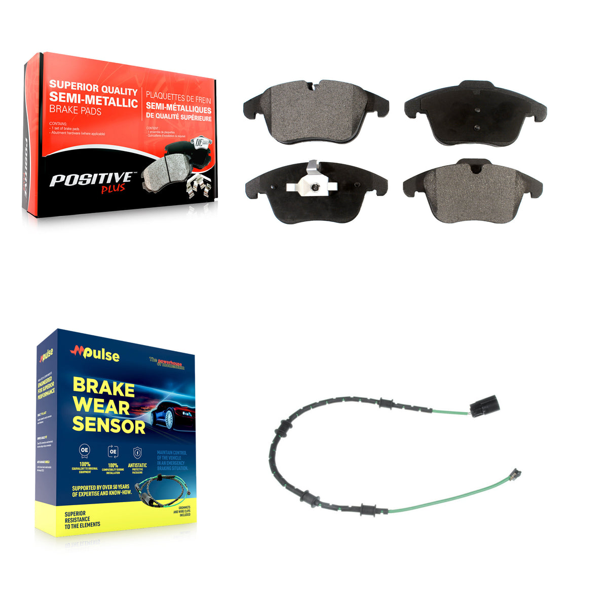 Front Semi-Metallic Brake Pads Wear Sensor Kit For 13-15 Jaguar XF with 356mm Rotor KPW-100588