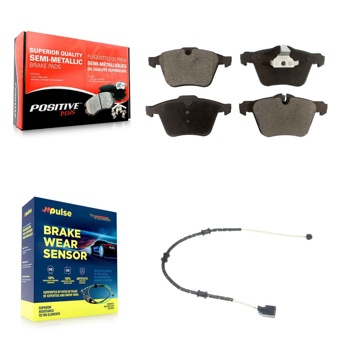 Front Semi-Metallic Disc Brake Pads And Wear Sensors Kit For Jaguar XJ F-Type XK KPW-100589