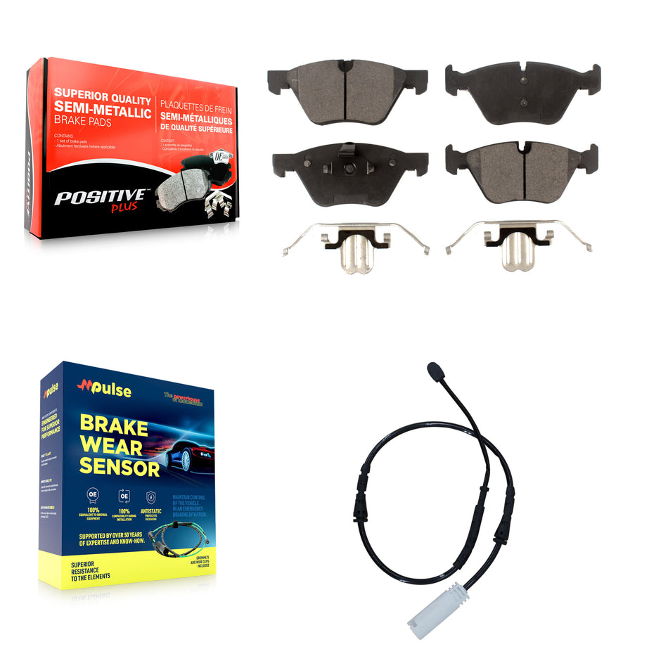 Front Semi-Metallic Disc Brake Pads And Wear Sensors Kit For BMW 128i 3.0L KPW-100593