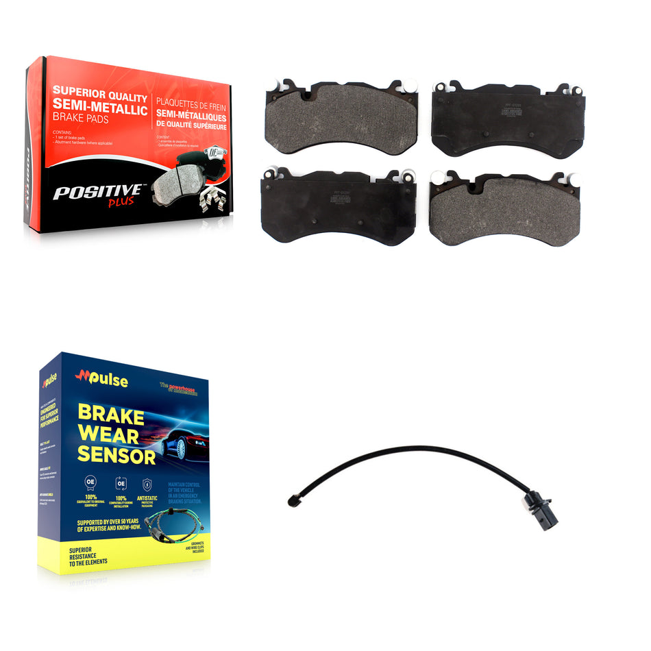 Front Semi-Metallic Disc Brake Pads And Wear Sensors Kit For Audi RS7 With Cast Iron KPW-100621