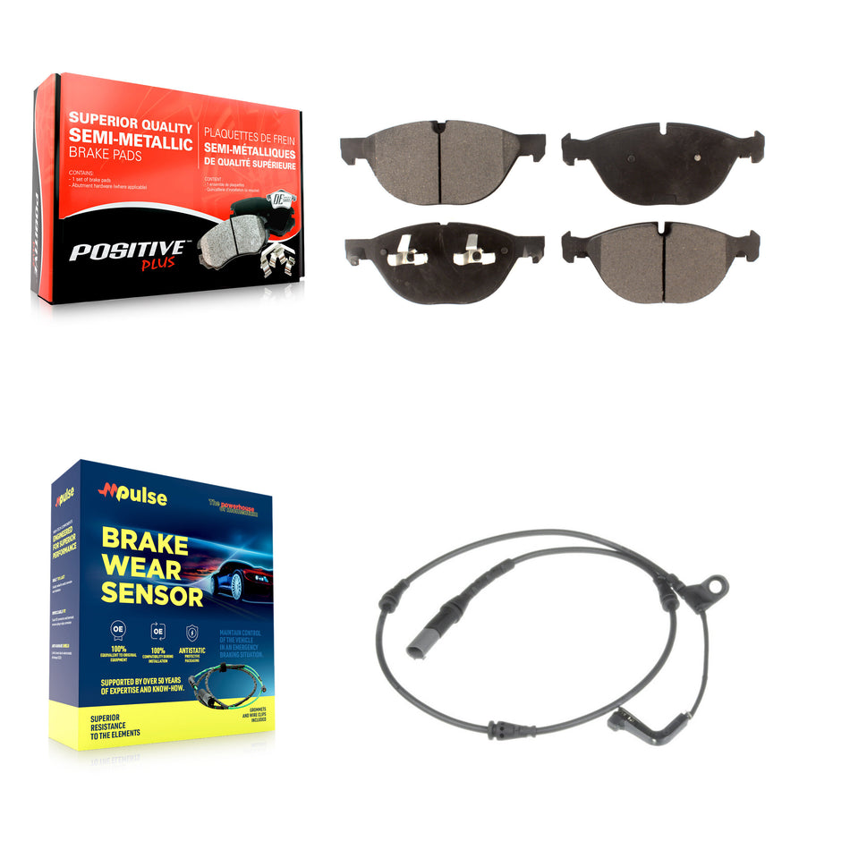 Front Semi-Metallic Disc Brake Pads And Wear Sensors Kit For 2009 BMW X6 xDrive50i KPW-100629