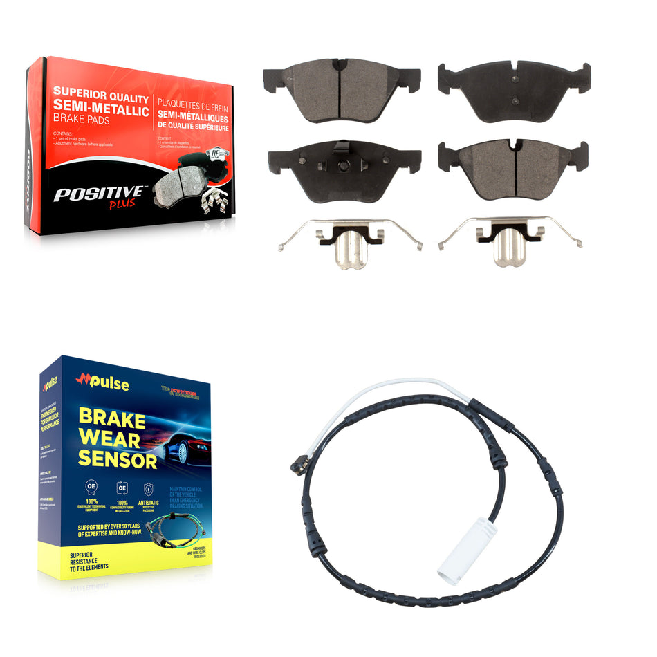 Front Semi-Metallic Disc Brake Pads And Wear Sensors Kit For 2012 BMW X1 xDrive28i KPW-100630