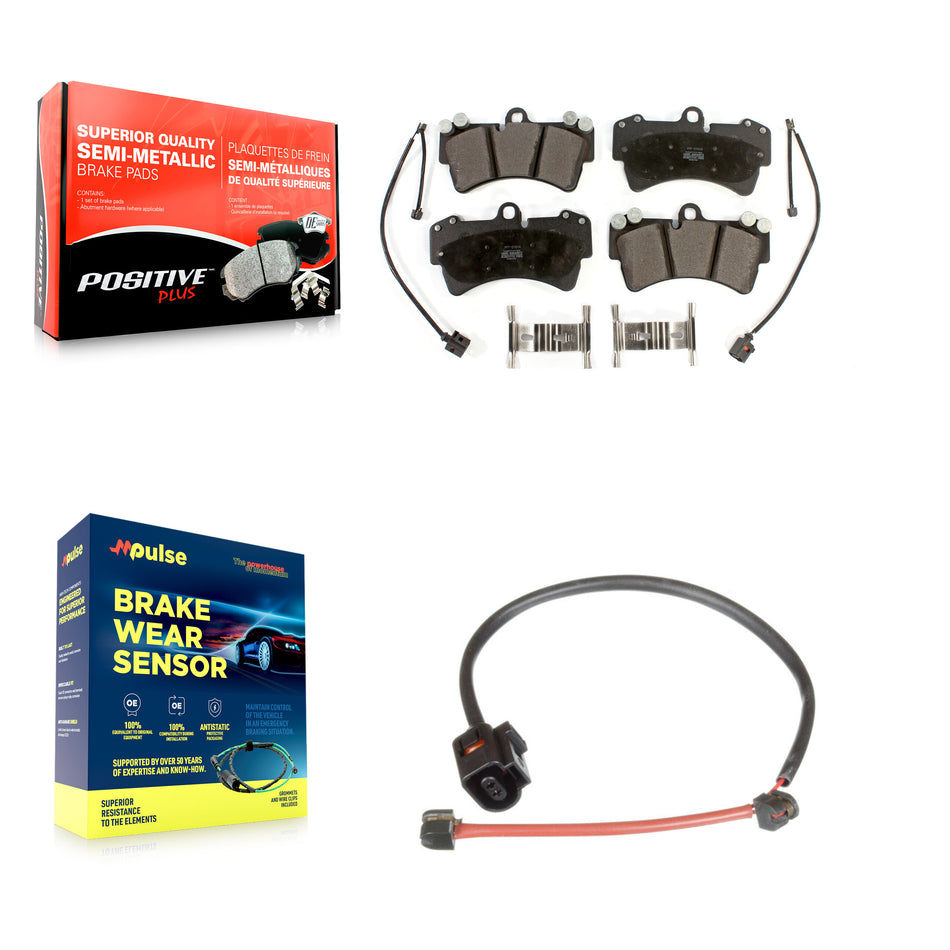 Front Semi-Metallic Disc Brake Pads And Extra Wear Sensors Kit For Porsche Cayenne KPW-100632