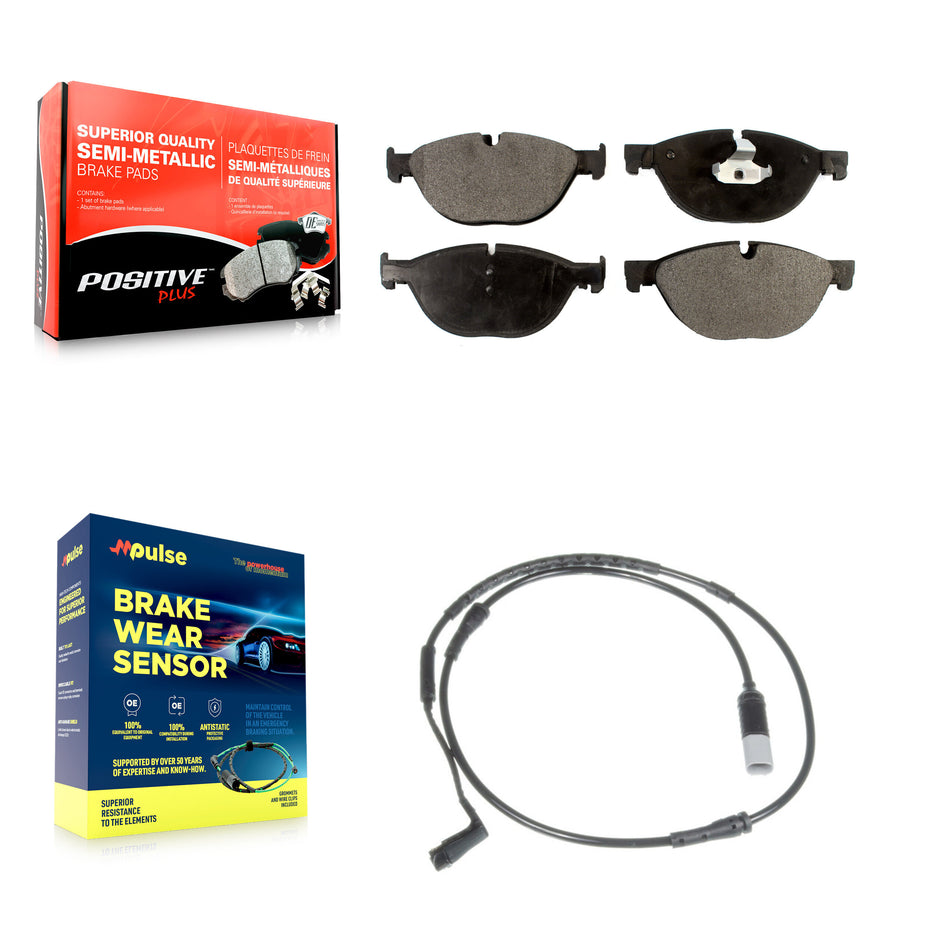 Front Semi-Metallic Disc Brake Pads And Wear Sensors Kit For 2009 BMW 750i 750Li KPW-100635