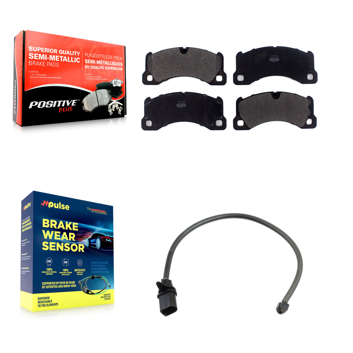 Front Semi-Metallic Disc Brake Pads And Wear Sensors Kit For Porsche Macan KPW-100647