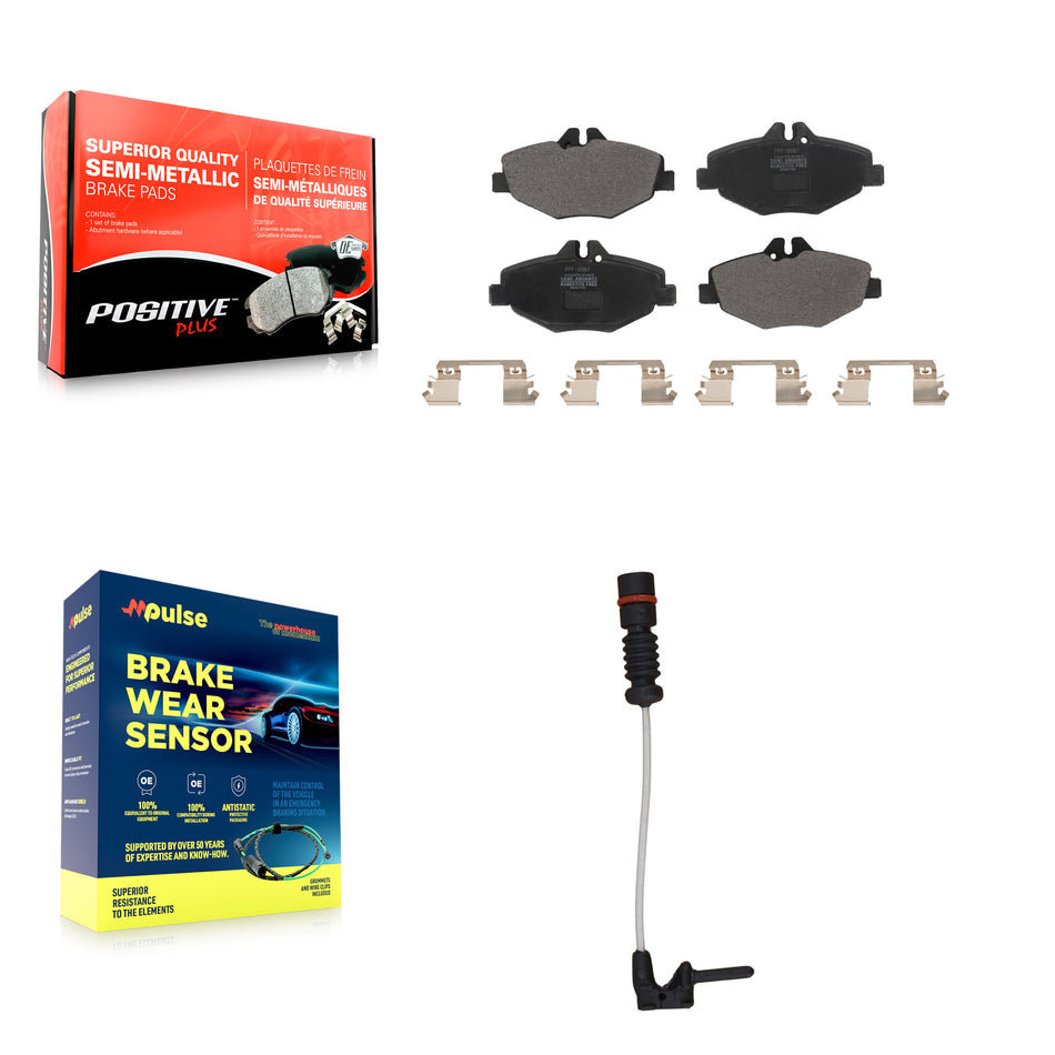 Front Semi-Metallic Brake Pad Wear Sensor Kit For 2003 Mercedes-Benz E320 Sedan with 3.2L KPW-100650
