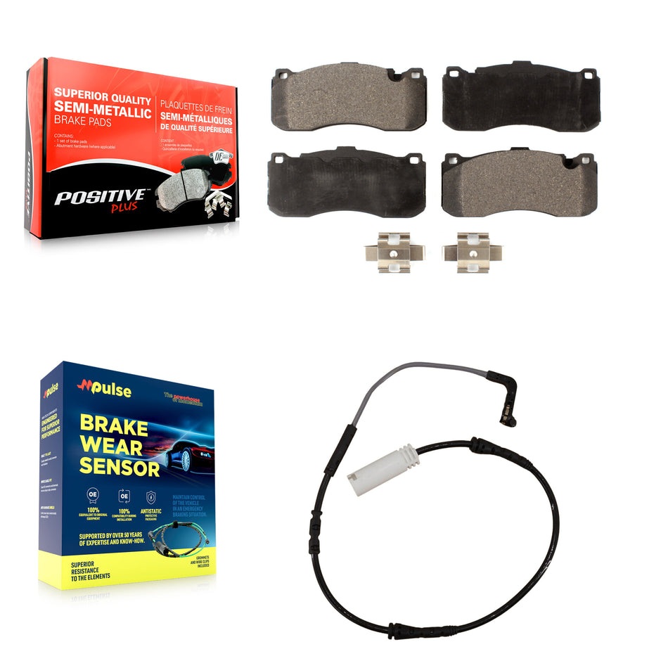 Front Semi-Metallic Disc Brake Pads And Wear Sensors Kit For 2008-2010 BMW 135i 3.0L KPW-100652