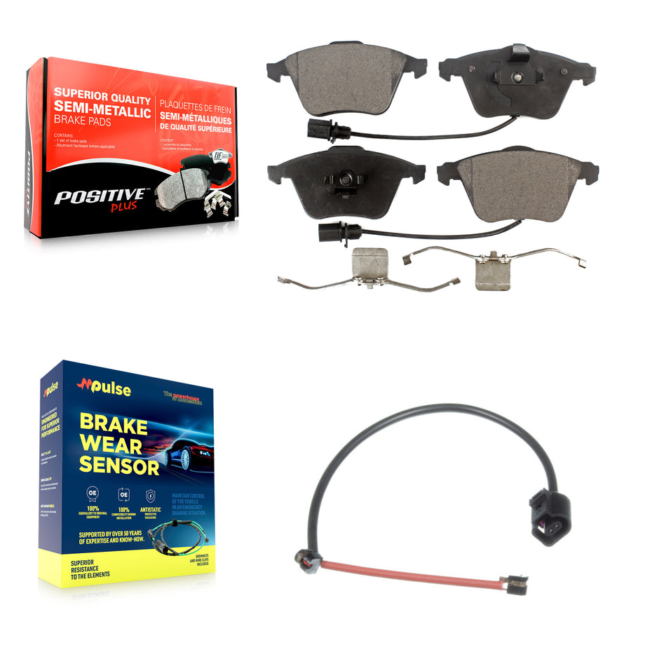 Front Semi-Metallic Brake Pads & Extra Wear Sensor Kit For 2012-2013 Audi TT Quattro 2.0L KPW-100667