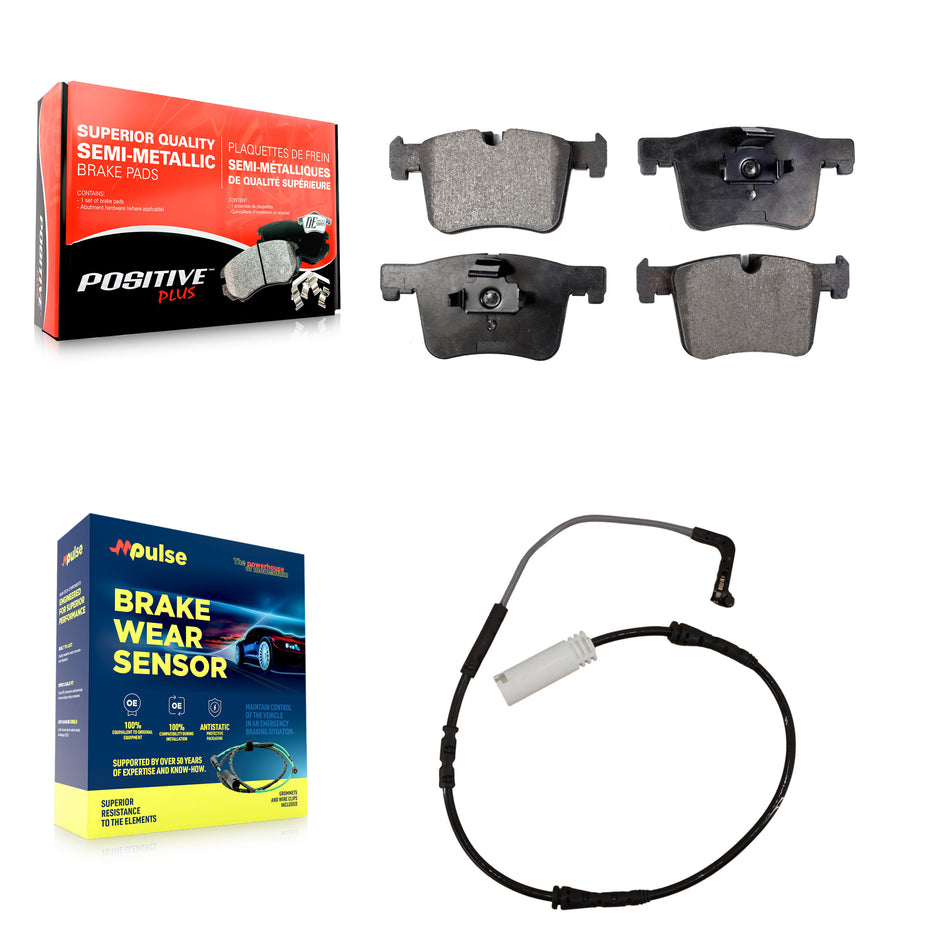 Front Semi-Metallic Brake Pads Wear Sensor Kit For 12 BMW 328i with Black Painted Caliper KPW-100685