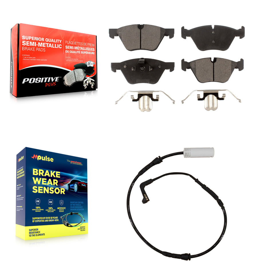 Front Semi-Metallic Disc Brake Pads And Wear Sensors Kit For BMW 128i 328i 323i 325i 330i KPW-100688