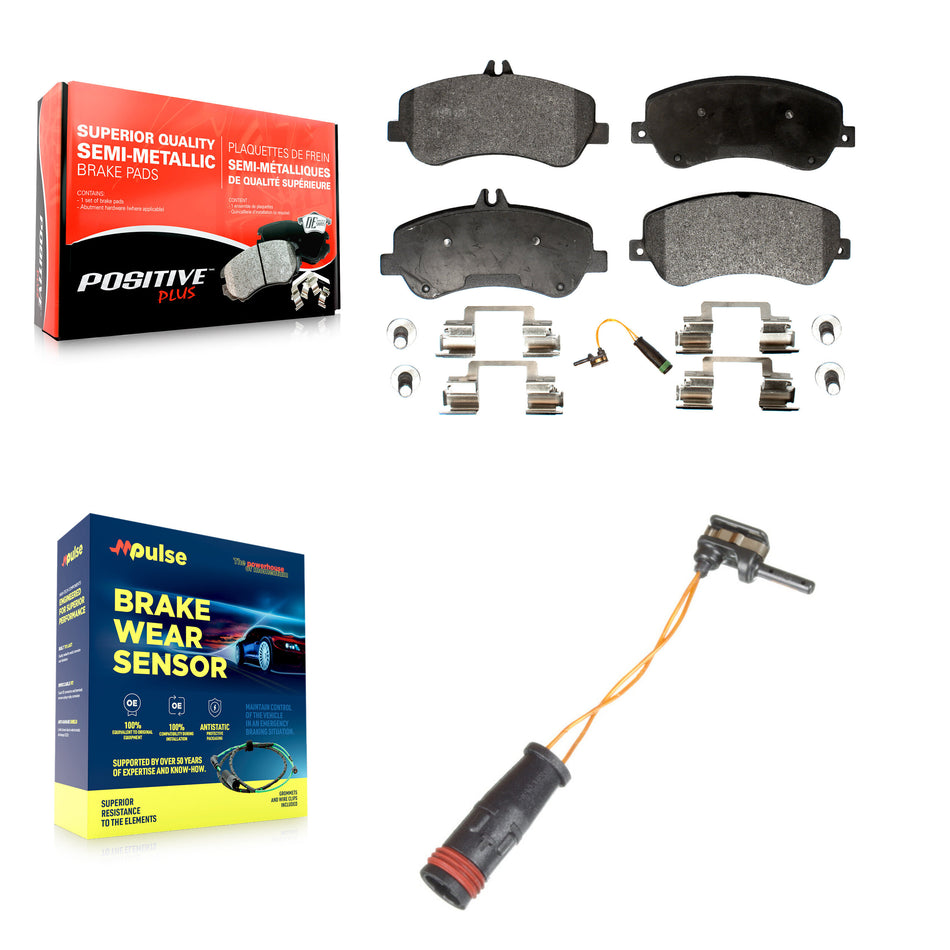 Front Semi-Metallic Disc Brake Pads Extra Wear Sensor Kit For Mercedes-Benz GLK350 GLK250 KPW-100696