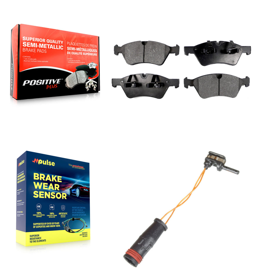 Front Semi-Metallic Disc Brake Pads And Wear Sensors Kit For Mercedes-Benz E350 AWD KPW-100701
