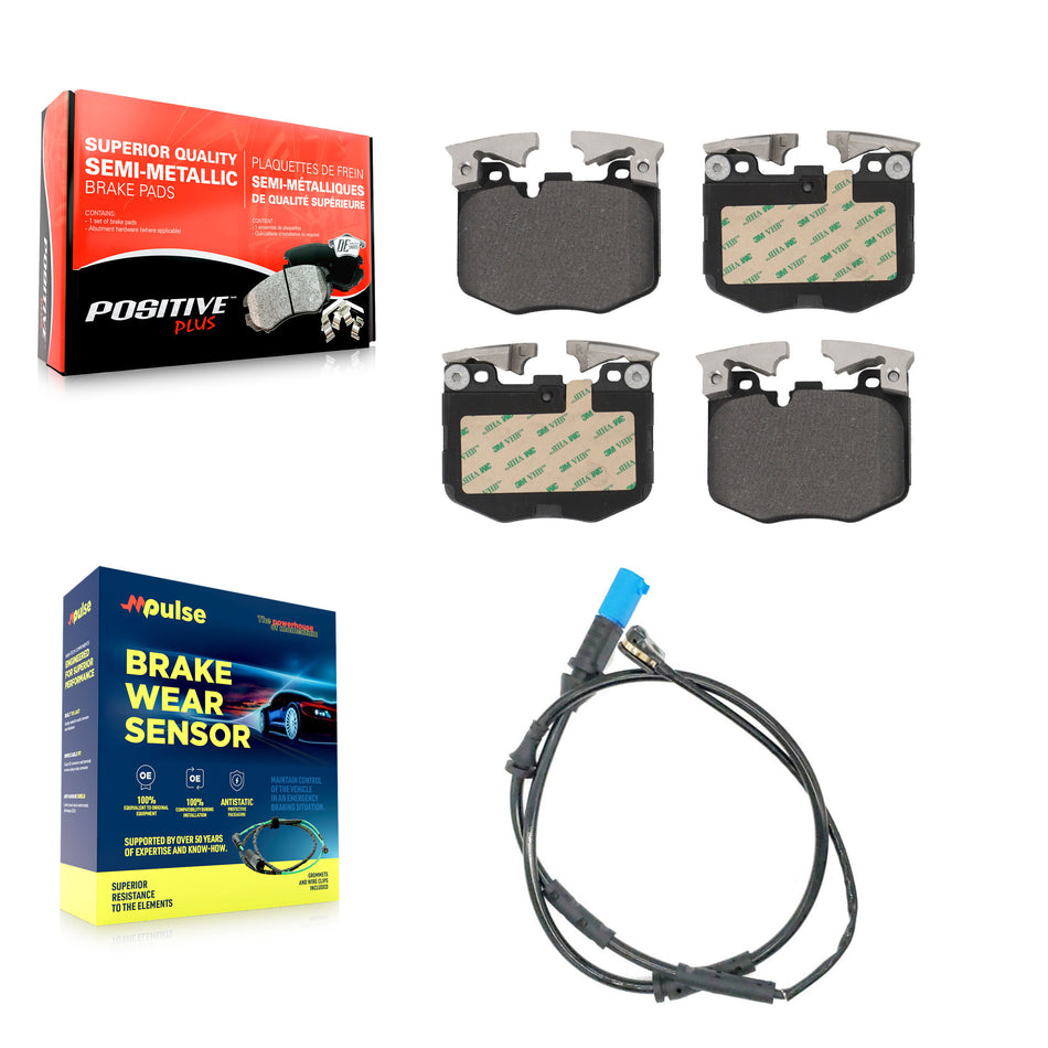 Front Semi-Metallic Disc Brake Pads And Wear Sensors Kit For BMW X3 X4 KPW-100708