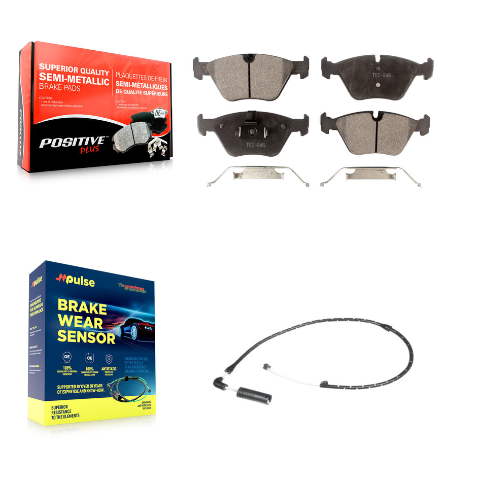 Front Semi-Metallic Disc Brake Pads And Wear Sensors Kit For 2004-2010 BMW X3 KPW-100715