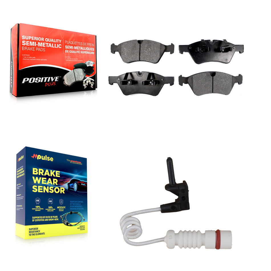 Front Semi-Metallic Brake Pads & Wear Sensor Kit For 2008 Mercedes-Benz G55 AMG 5.0L 5.5L KPW-100720