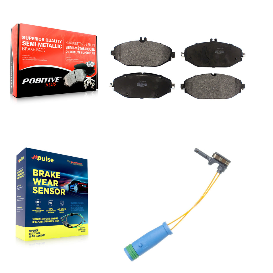 Front Semi-Metallic Disc Brake Pads And Wear Sensors Kit For Mercedes-Benz C300 KPW-100740