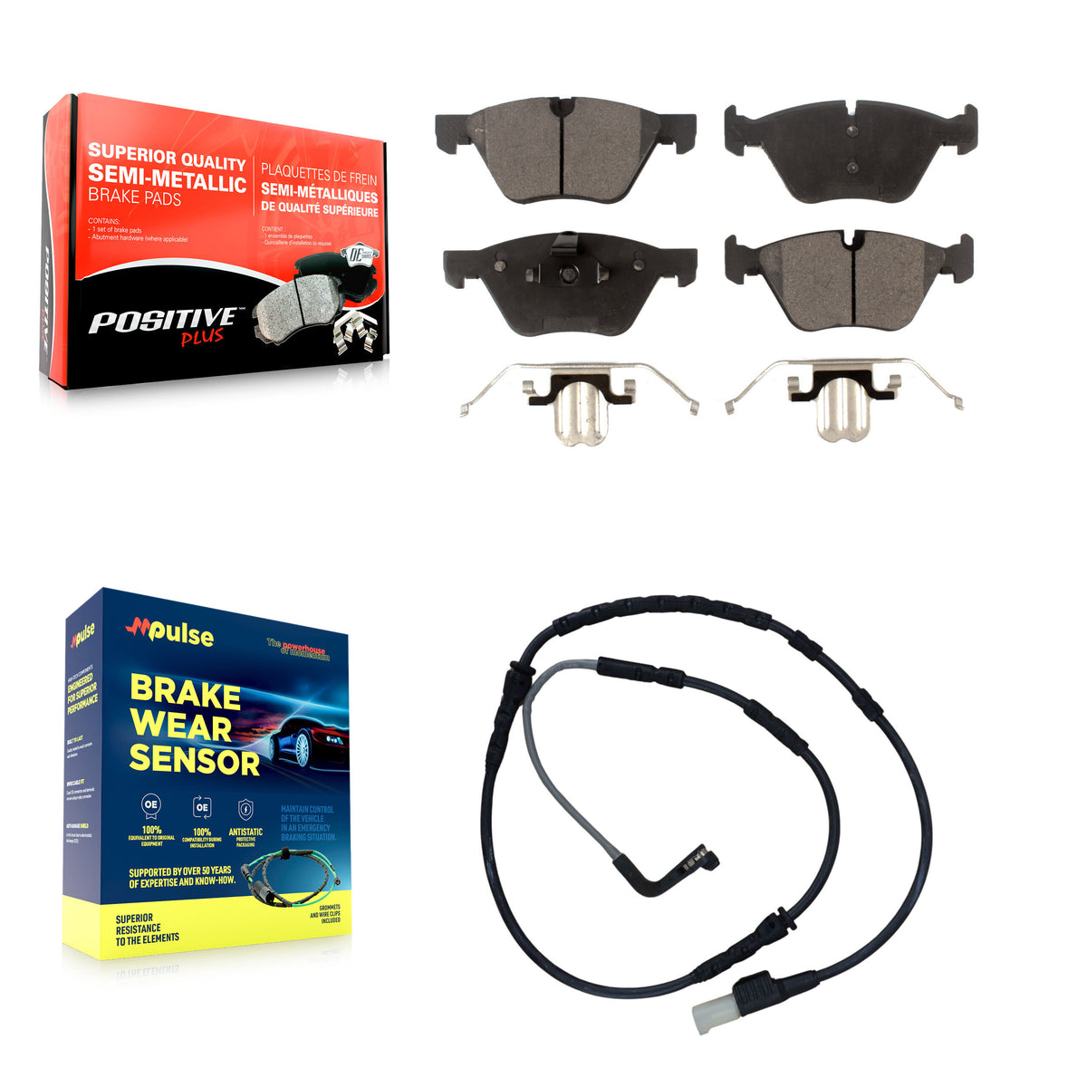 Front Semi-Metallic Disc Brake Pads And Wear Sensors Kit For BMW Z4 KPW-100742