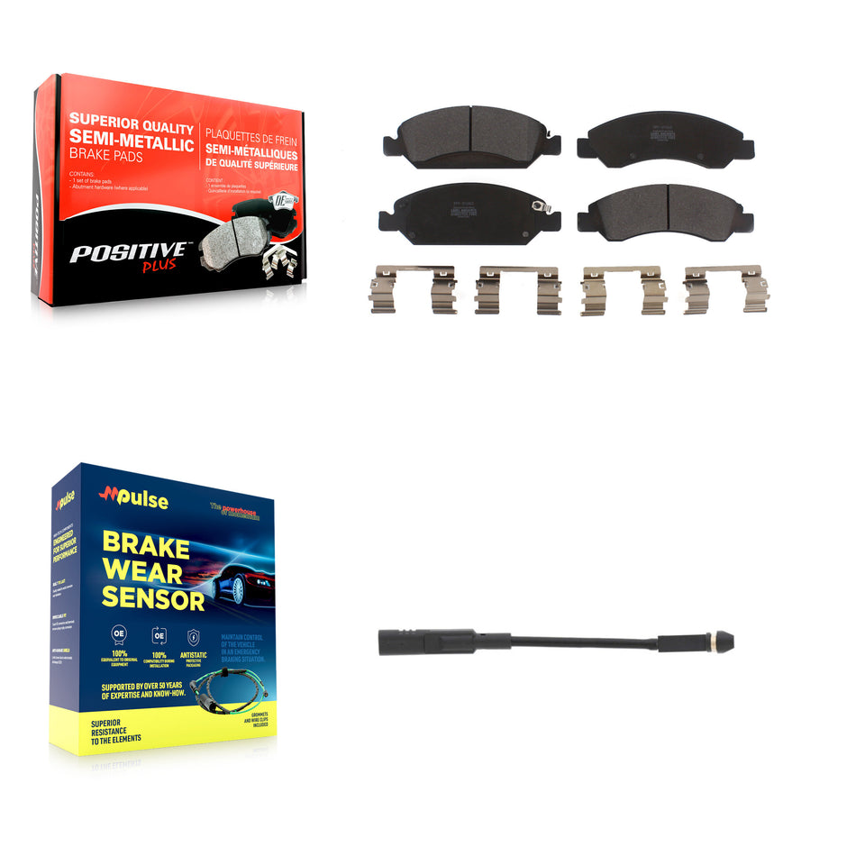 Front Semi-Metallic Brake Pads Wear Sensor Kit For GMC Chevrolet Silverado 1500 LD Sierra KPW-100745