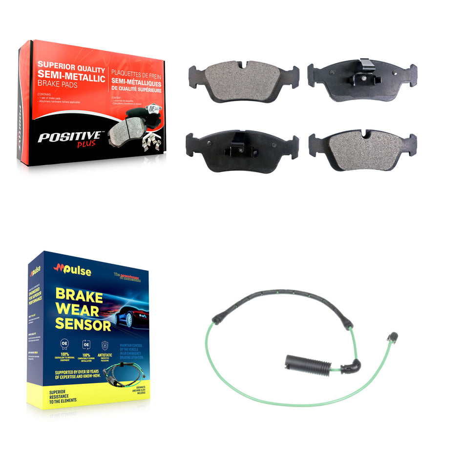 Front Semi-Metallic Disc Brake Pads And Wear Sensors Kit For 2001-2005 BMW 325xi 2.5L KPW-100756