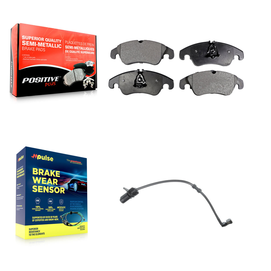 Front Semi-Metallic Disc Brake Pads And Wear Sensors Kit For Audi A7 Quattro A6 KPW-100758