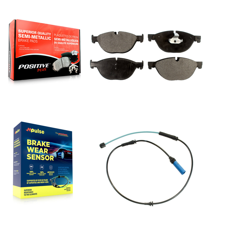 Front Semi-Metallic Disc Brake Pads And Wear Sensors Kit For 2015 BMW 750Li 750i KPW-100760