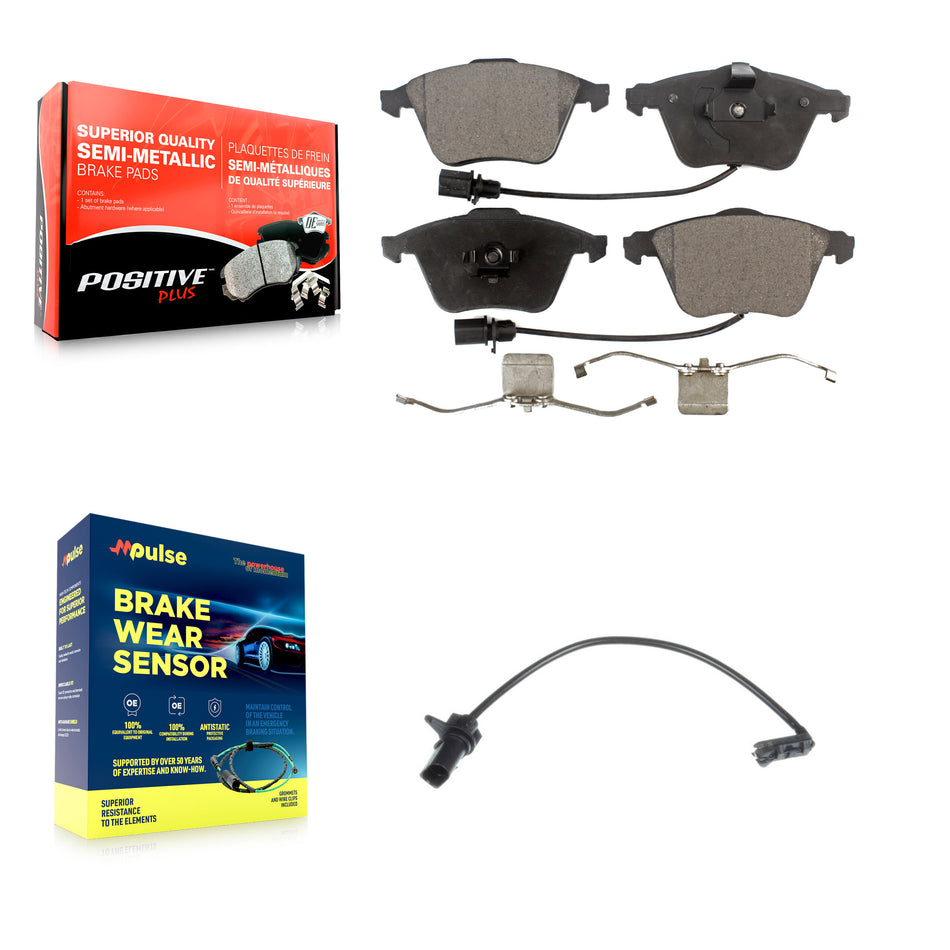 Front Semi-Metallic Disc Brake Pads And Extra Wear Sensors Kit For 2011 Audi A6 KPW-100763