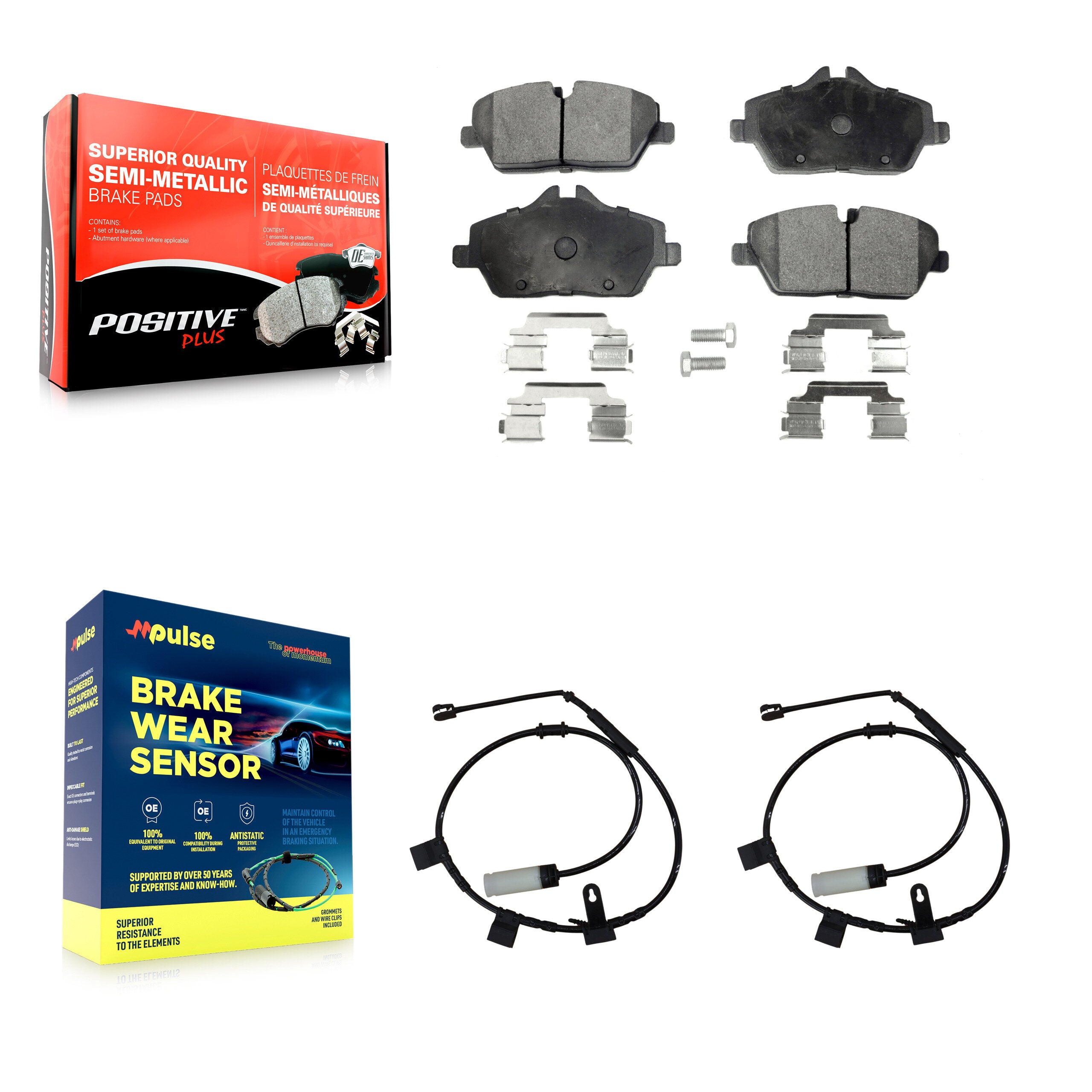 Front Semi-Metallic Disc Brake Pads And Wear Sensors Kit For Mini Cooper KPW-100770