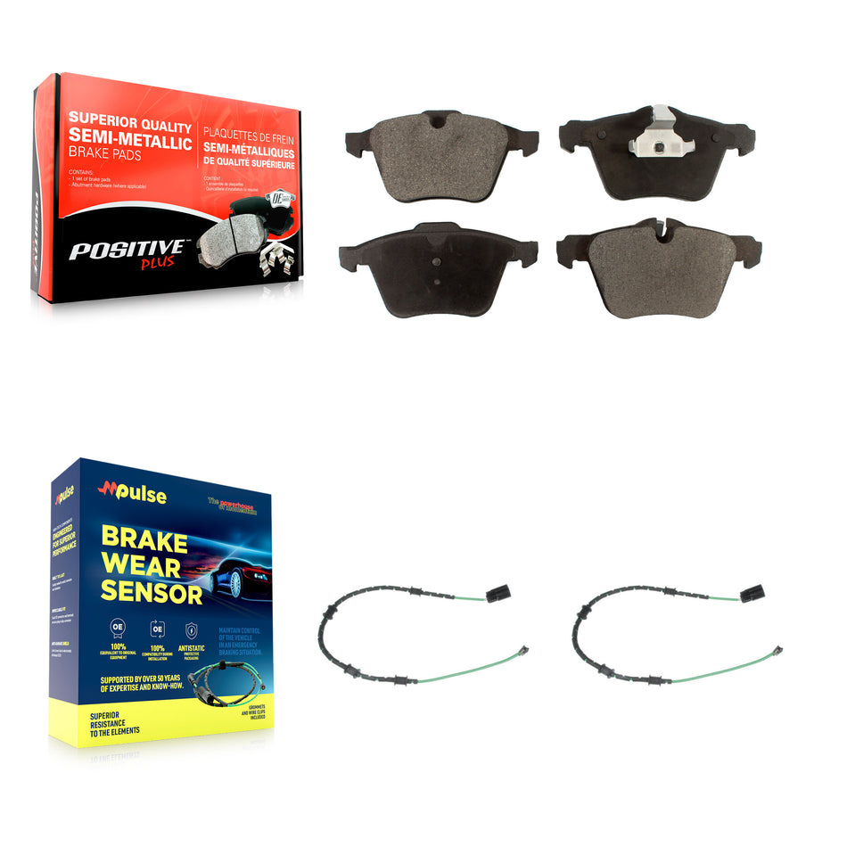 Front Semi-Metallic Brake Pads Wear Sensor Kit For 13-15 Jaguar XF with 356mm Rotor KPW-100784