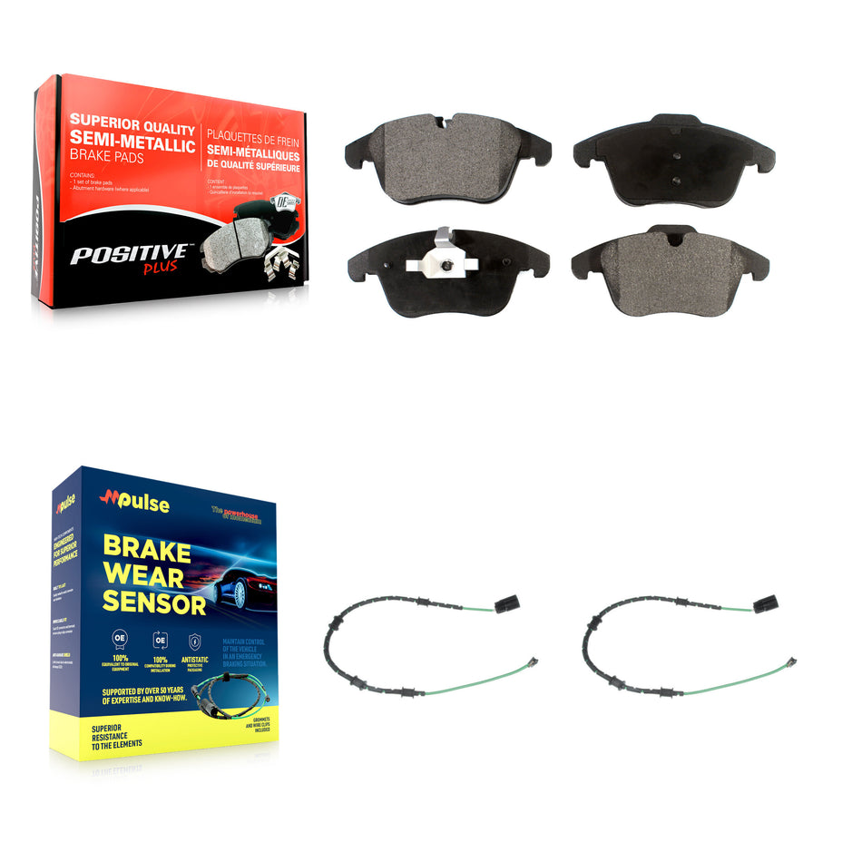 Front Semi-Metallic Brake Pads Wear Sensor Kit For 13-15 Jaguar XF with 356mm Rotor KPW-100785