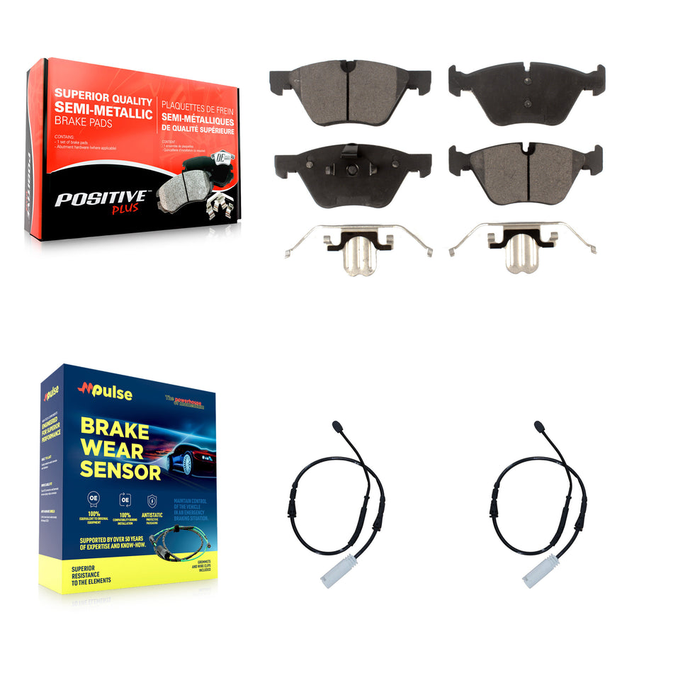 Front Semi-Metallic Disc Brake Pads And Wear Sensors Kit For BMW 128i 3.0L KPW-100790