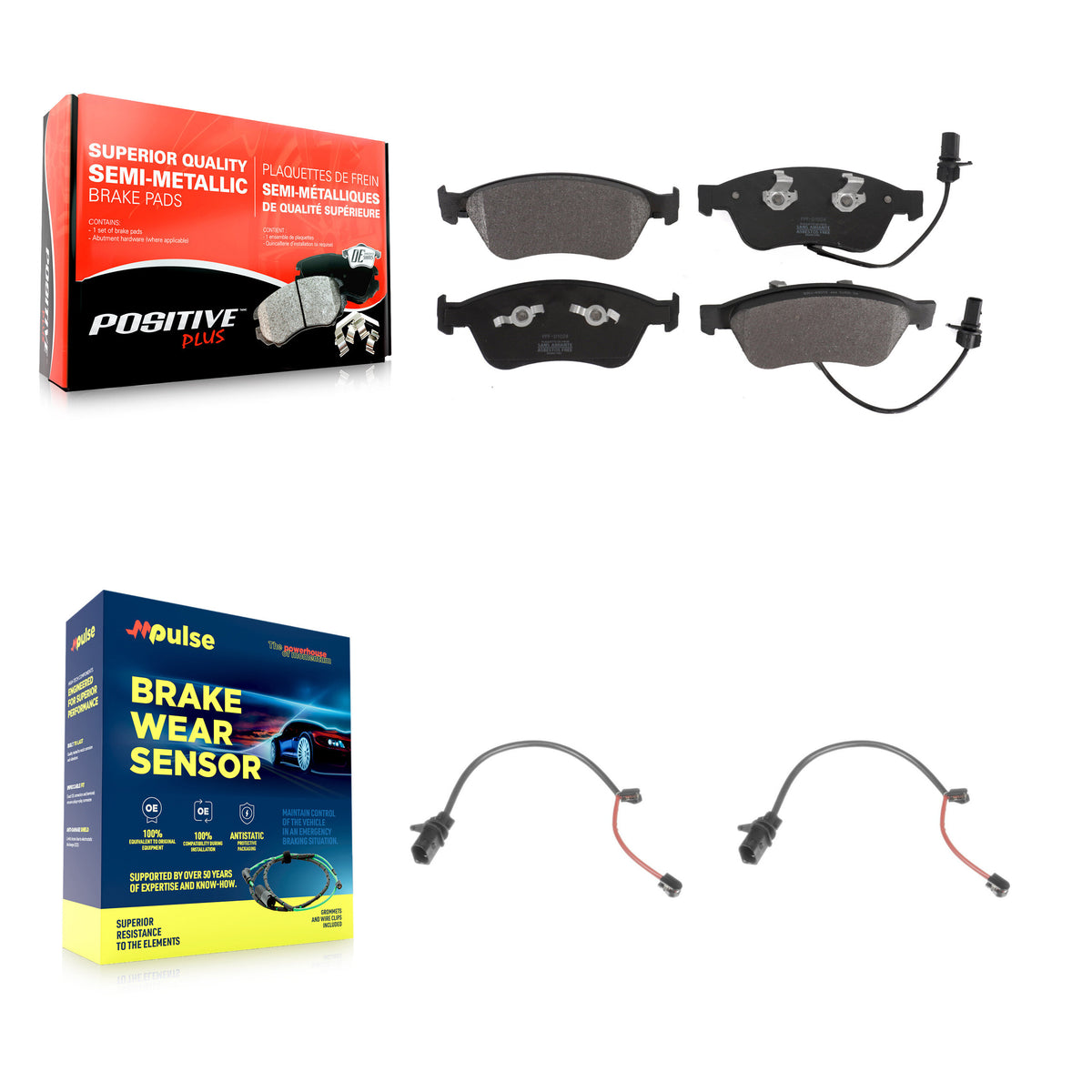 Front Semi-Metallic Disc Brake Pads And Extra Wear Sensors Kit For 2011 Audi S6 5.2L KPW-100797
