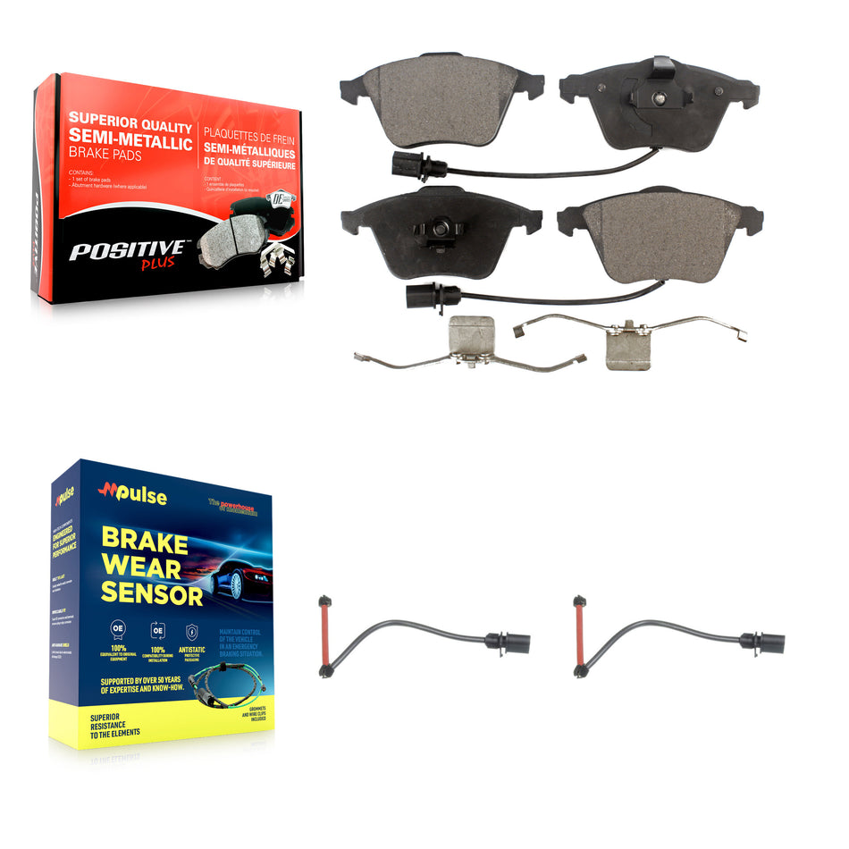 Front Semi-Metallic Disc Brake Pads And Extra Wear Sensors Kit For 2011 Audi A6 Quattro KPW-100798