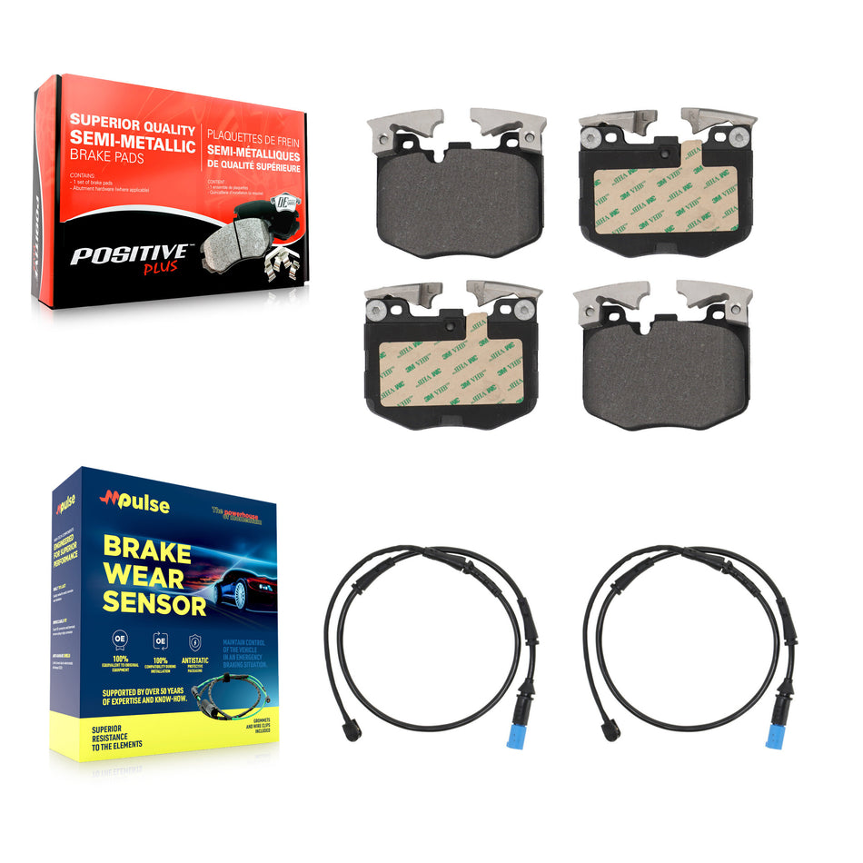 Front Semi-Metallic Disc Brake Pads And Wear Sensors Kit For BMW X5 X7 KPW-100809