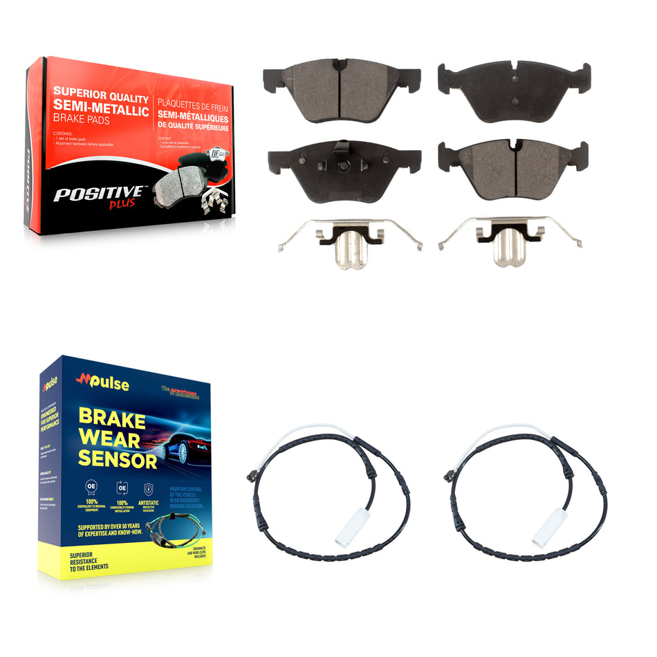 Front Semi-Metallic Disc Brake Pads And Wear Sensors Kit For 2012 BMW X1 xDrive28i KPW-100827