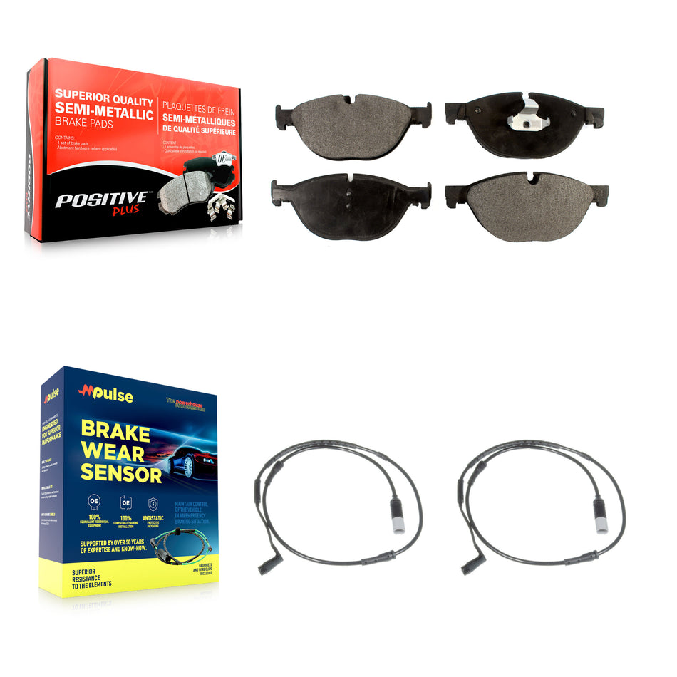 Front Semi-Metallic Disc Brake Pads And Wear Sensors Kit For 2009 BMW 750i 750Li KPW-100832