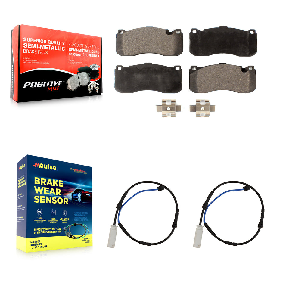 Front Semi-Metallic Disc Brake Pads And Wear Sensors Kit For BMW 135i 135is 3.0L KPW-100848