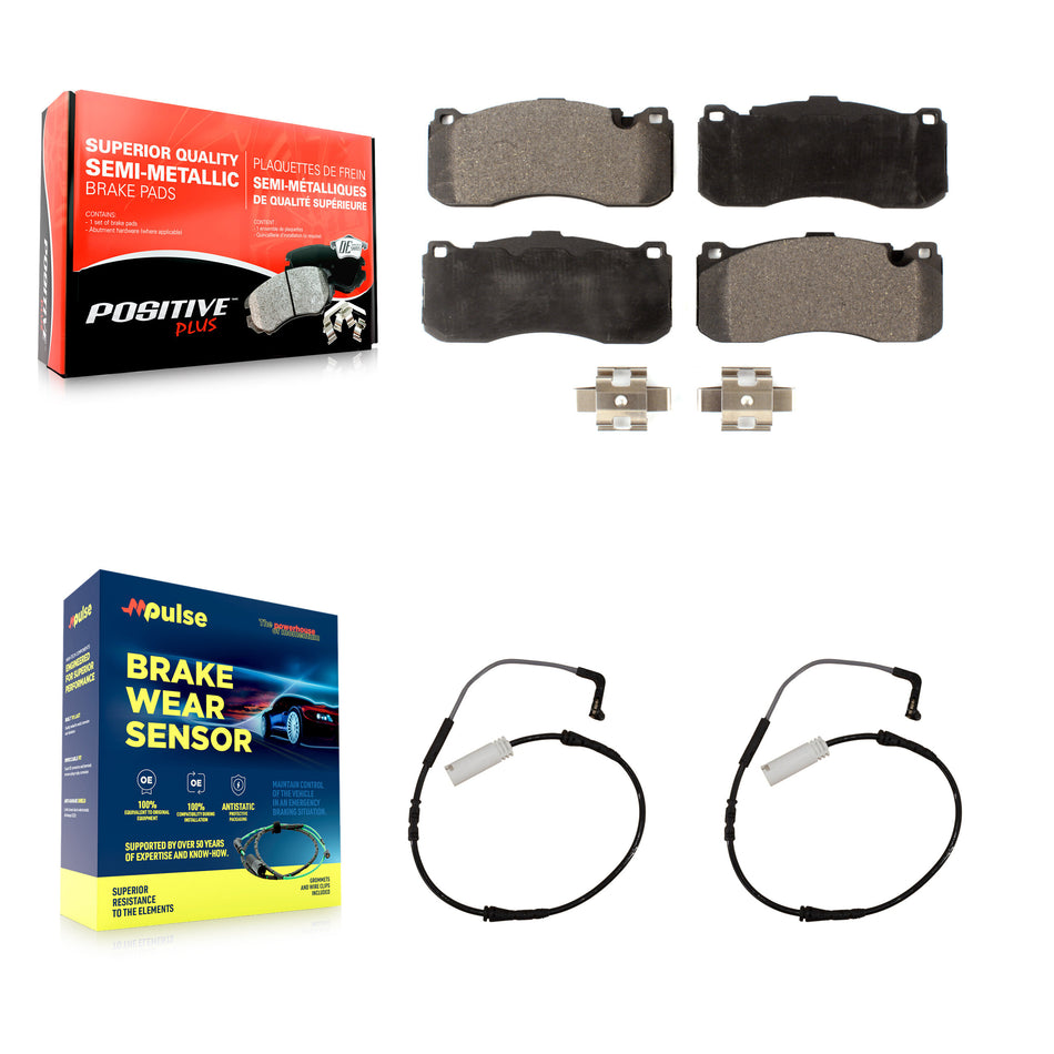 Front Semi-Metallic Disc Brake Pads And Wear Sensors Kit For 2008-2010 BMW 135i 3.0L KPW-100849