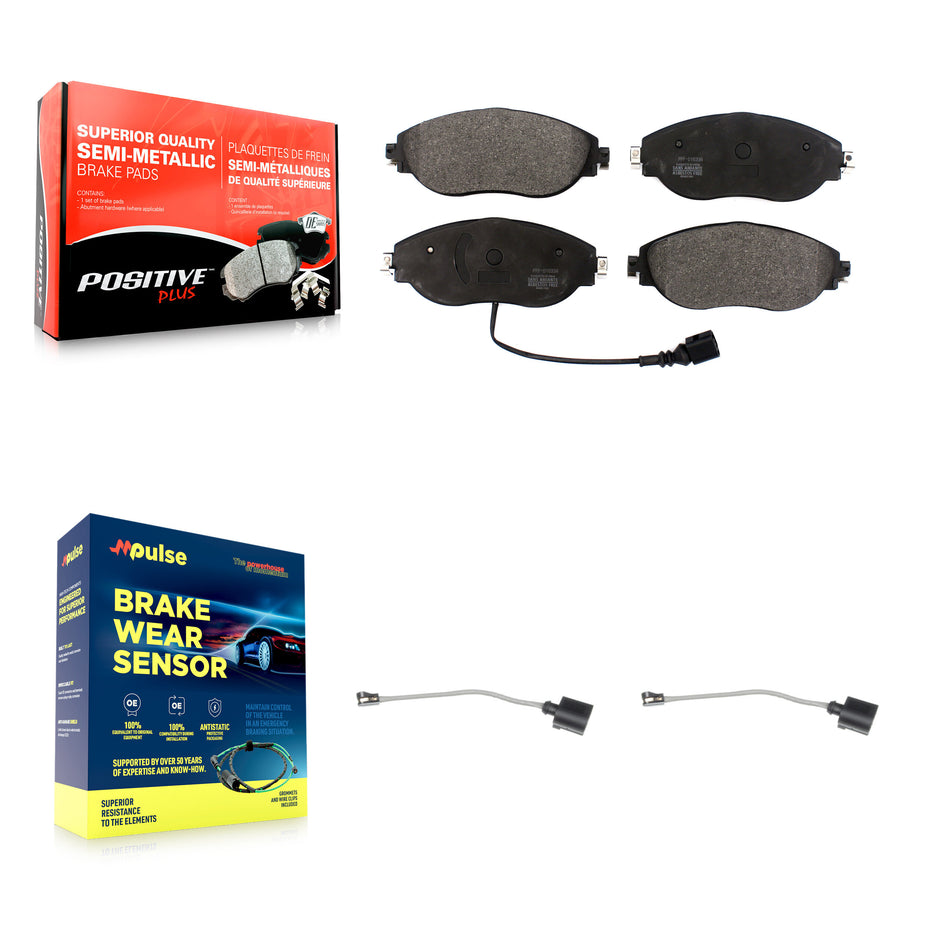 Front Semi-Metallic Brake Pad Extra Wear Sensor Kit For Volkswagen Tiguan Jetta Audi Q3 R KPW-100854