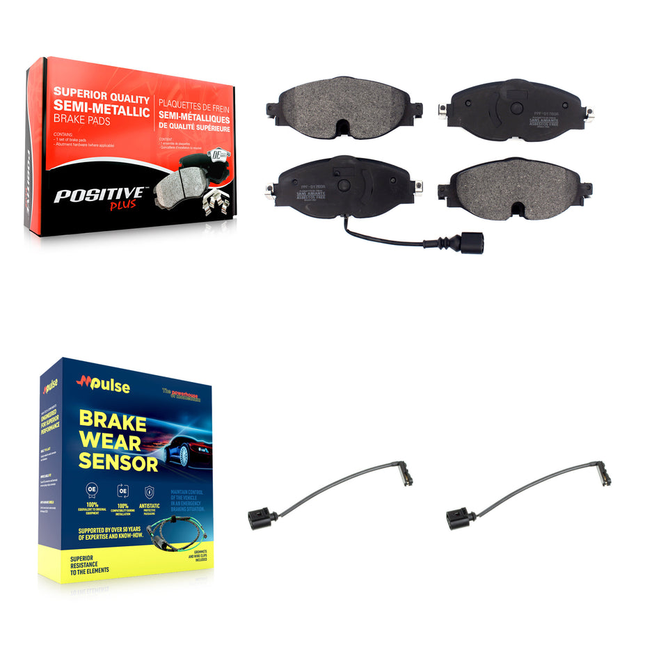 Front Semi-Metallic Brake Pad Extra Wear Sensor Kit For 16 Audi TT Quattro Base with 2.0L KPW-100855