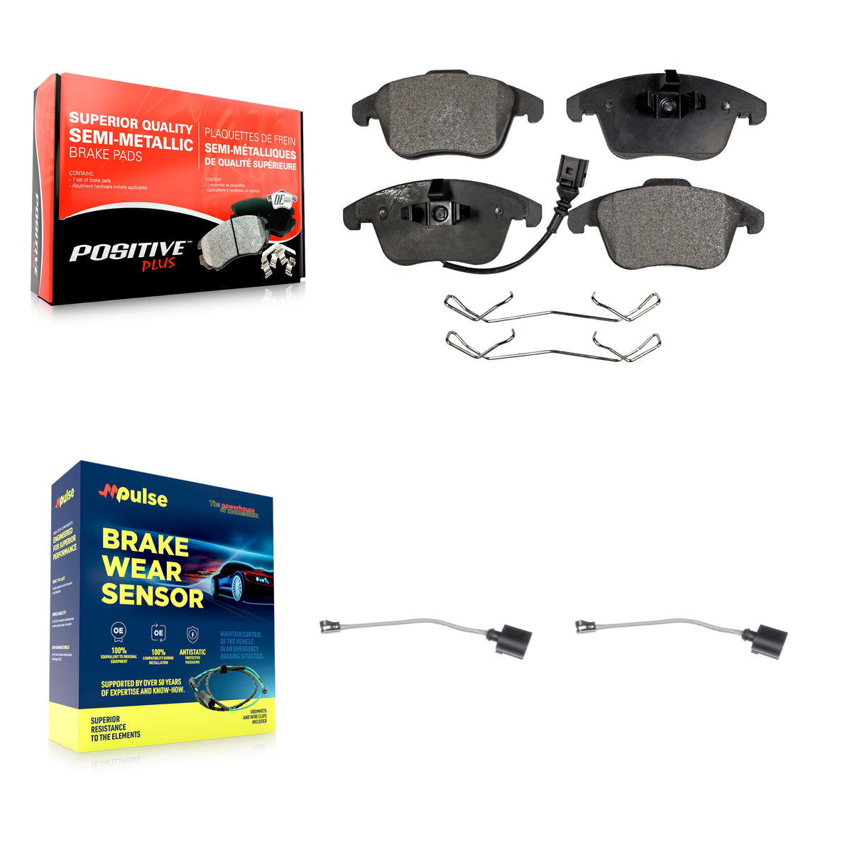 Front Semi-Metallic Disc Brake Pads & Extra Wear Sensor Kit For Volkswagen Tiguan Limited KPW-100856